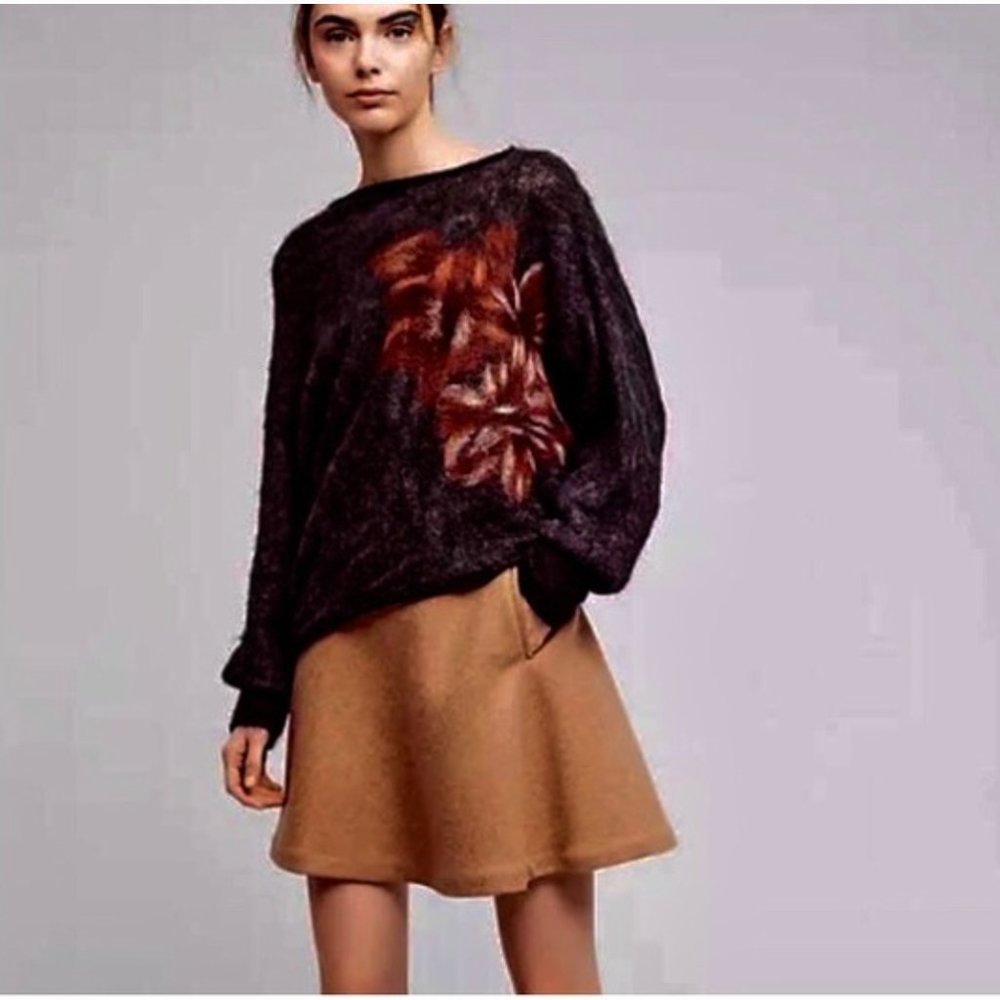 Anthropologie Troubadour Felted Floral Pullover Sweater